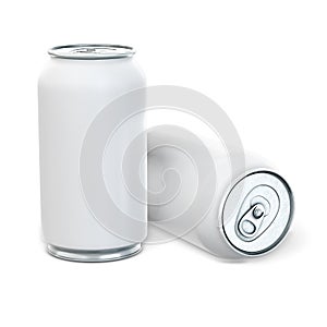 Aluminum cans for beer or soda on a white background. Template for your design. 3d rendering