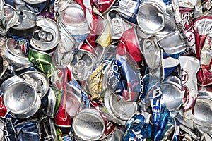 Aluminum cans recycling trash crushed pop can recycle