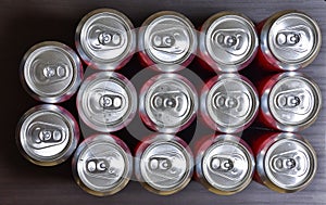 aluminum cans top view, many beer aluminum cans