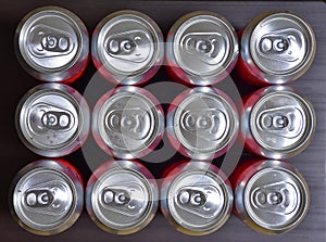 aluminum cans top view, many beer aluminum cans