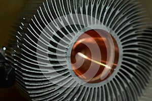 Aluminum cooler from the computer processor on the table.