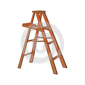 Aluminum five step folding ladder with standing platform stool and hand bar isolated on white background. vector illustration