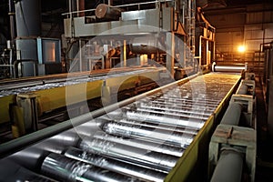 aluminum foil on a production line conveyor belt