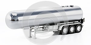 Aluminum fuel tanker trailer isolated on white background. 3D illustration