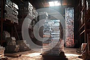 aluminum ingots stacked in a warehouse