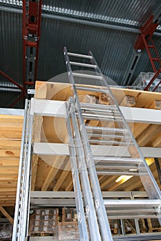 Aluminum ladder indoors