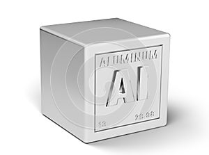 Aluminum metal cube isolated on white background