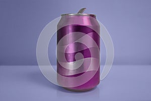 Aluminum Pink Soda Can over Blue Background photo