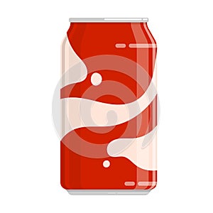 Aluminum red can for soft cola drink. Storing cocktails and soda in jar. Cold drinks in hot summer weather. Flat cartoon vector