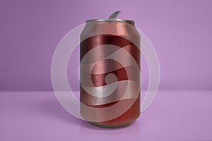 Aluminum Red Soda Can over Purple Background