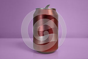 Aluminum Red Soda Can over Purple Background photo