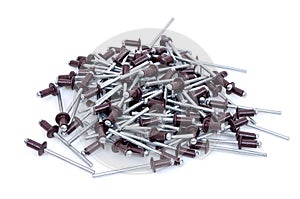 Aluminum rivets on a white background