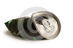 Aluminum soda and beer beverage can isolated on white background, metal can, recyclable product, environmental