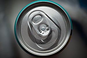 Aluminum soft drink can, top view. for beverage packaging