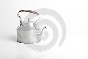 Aluminum tea kettle or tea pot on white background