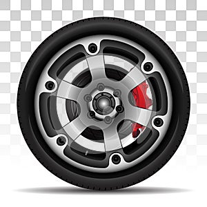 Aluminum wheel car tire disk break style racing on checkered background vector