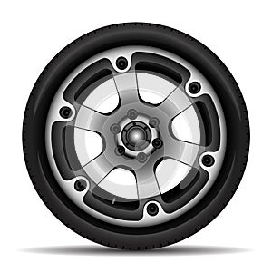 Aluminum wheel car tire for sport racing on white background vector