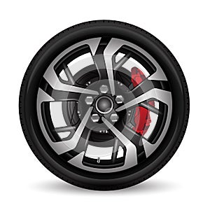Aluminum wheel car tire style racing black grey disk break on white background vector