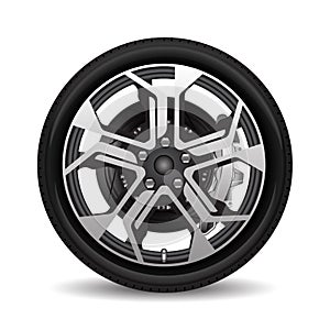 Aluminum wheel car tire style racing black grey disk break on white background vector