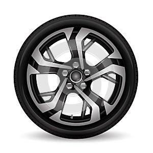 Aluminum wheel car tire style racing black grey on white background vector