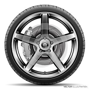 Aluminum wheel car tire style racing with disk brake on white background vector