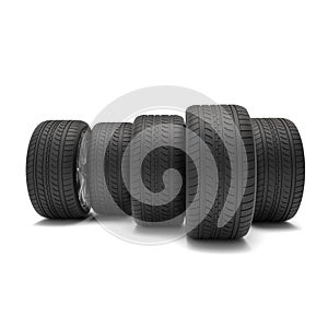 Aluminum wheel car tires on white background, Car tires isolated on white background.