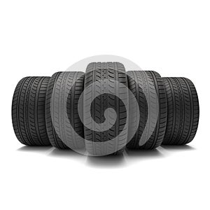 Aluminum wheel car tires on white background, Car tires isolated on white background.