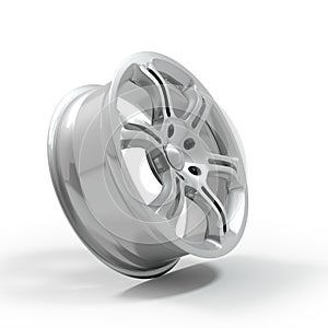 Aluminum wheel image 3D high quality rendering. White picture figured alloy rim for car, tracks. Best used for Motor Show promotio