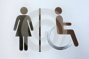 Aluminum woman and cripple toilet signs