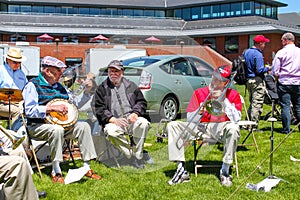 Alumni jazz band and families of graduates Wesleyan University Graduation Middletown Conneticut USA circa May 2015