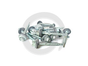 Aluzinc screw placed on white background.