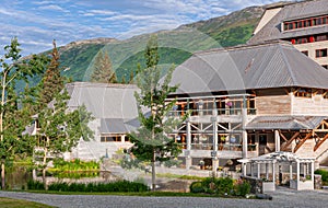 Alyeska resort building detail, Girdwood, Alaska, USA