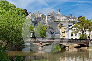 Alzette river in the Grund, Luxembourg photo