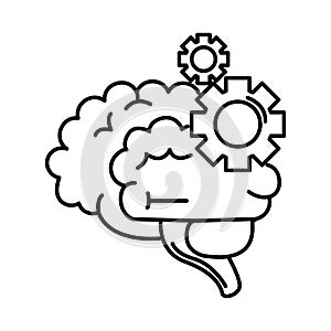 Alzheimer disease, brain mechanic function gears, decrease in mental human ability line style icon