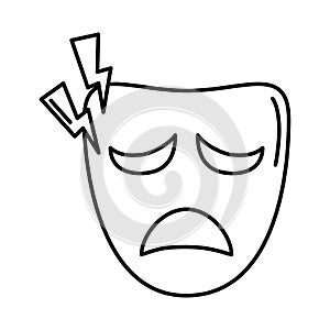 Alzheimer disease, face mask depresion, decrease in mental human ability line style icon