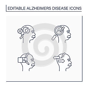 Alzheimer disease line icons set