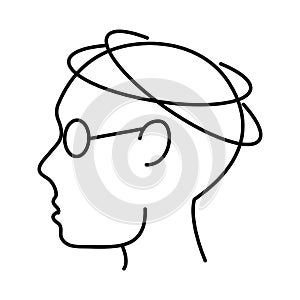 Alzheimer disease, male profile silhouette incoordination, decrease in mental human ability line style icon