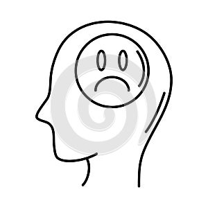 Alzheimer disease, male profile silhouette sad brain, decrease in mental human ability line style icon