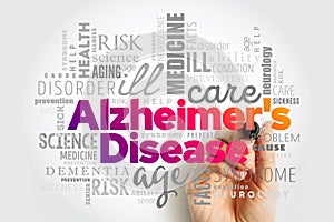 Alzheimer\'s Disease is a neurodegenerative disease that usually starts slowly and progressively worsens, word cloud concept