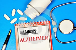 Alzheimer`s-text inscription on a medical form. Senile dementia, short-term memory disorders. photo
