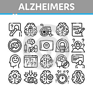 Alzheimers Disease Collection Icons Set Vector