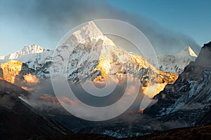 Ama Dablam 6856m peak near the village of Dingboche in the Khumbu area of Nepal, on the hiking trail leading to the