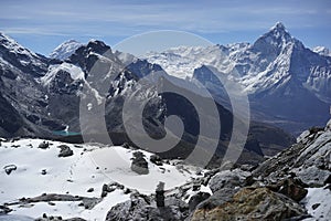 Ama Dablam in Cho La Pass in Himalayas