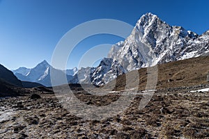 Ama Dablam and Cholatse mountain peak at Dzongla village, Everest region, Nepal