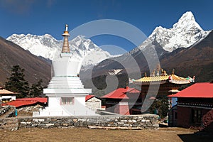 Ama Dablam Lhotse and top of Everest from Tengboche