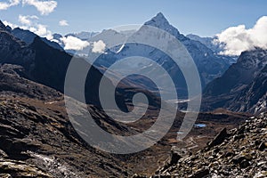 Ama Dablam mountain peak from Chola pass, Everest region, Nepal