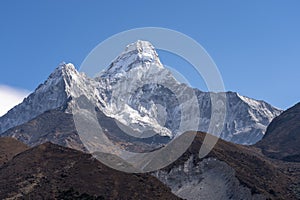 Ama Dablam mountain peak, famous peak in Everest region in Himalayas mountain range, Nepal