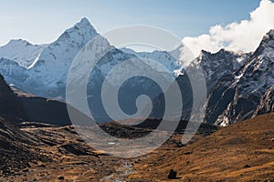 Ama Dablam mountain peak view from Chola pass in Everest region, Nepal