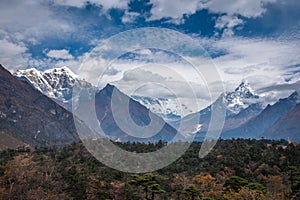 Ama Dablam and Taboche Mountains. Himalaya, Nepal