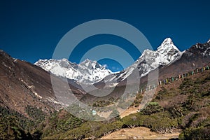 Amadablam peak in Khumbu valley in Nepal, Himalayas photo
